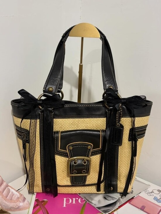 Coach Handbags - Vintage Coach Legacy Straw and Leather Tote 2005 EUC